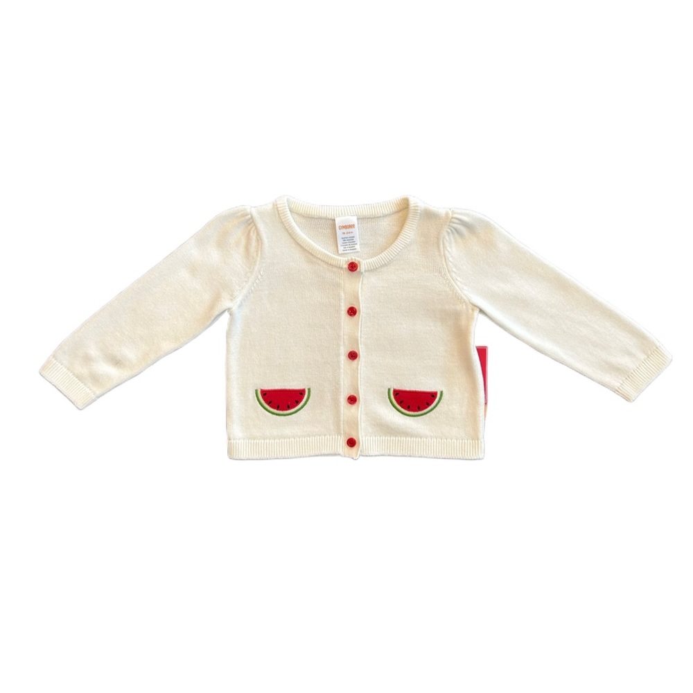 Gymboree white button front cardigan with watermelon embroidery 18-24 months